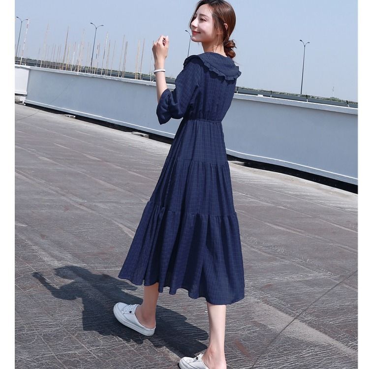 French Vintage Floral Midi Dress - Midi Fashion Elegante 2021 Bladerdeeg Mouw