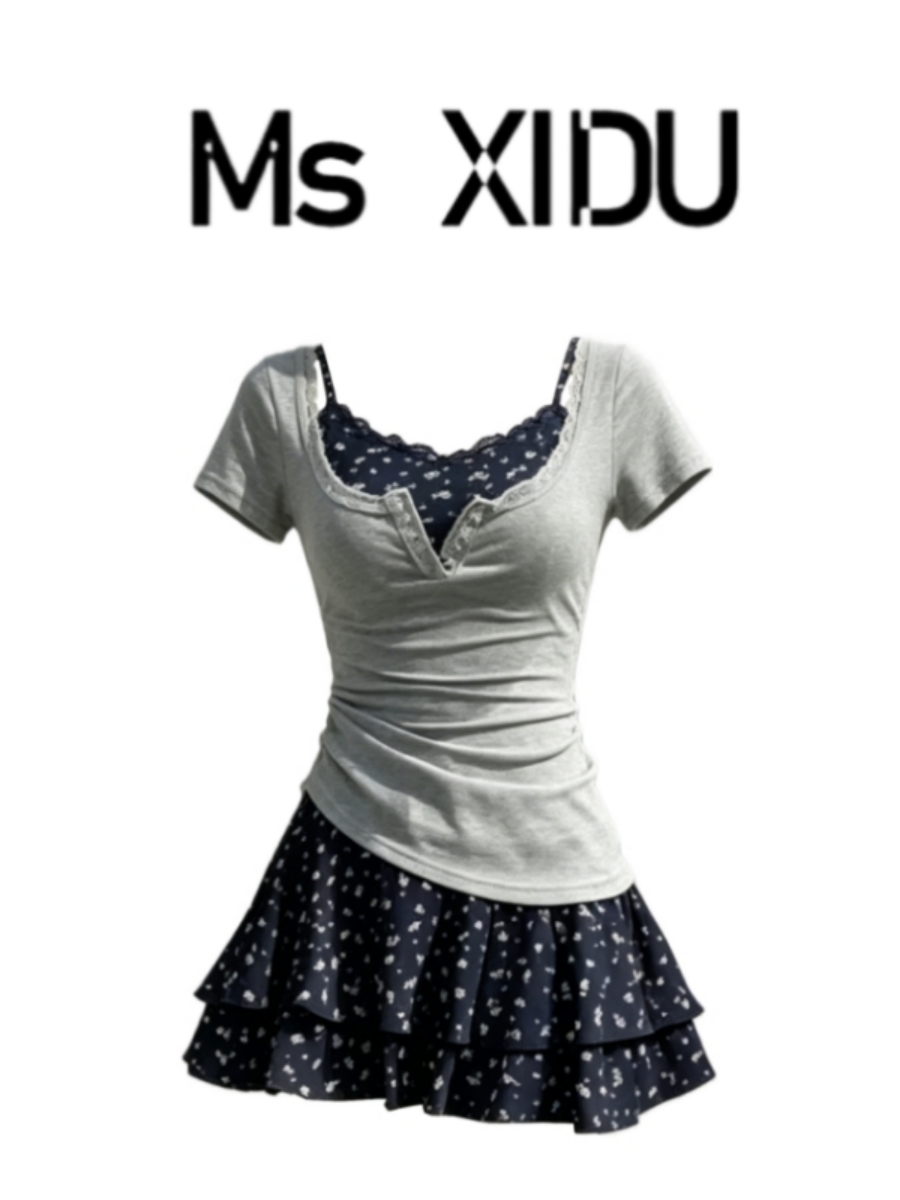 Korean Style A Line Shirt Dress - Koreaanse stijl zomeroutfitset voor dames: taille-gesneden