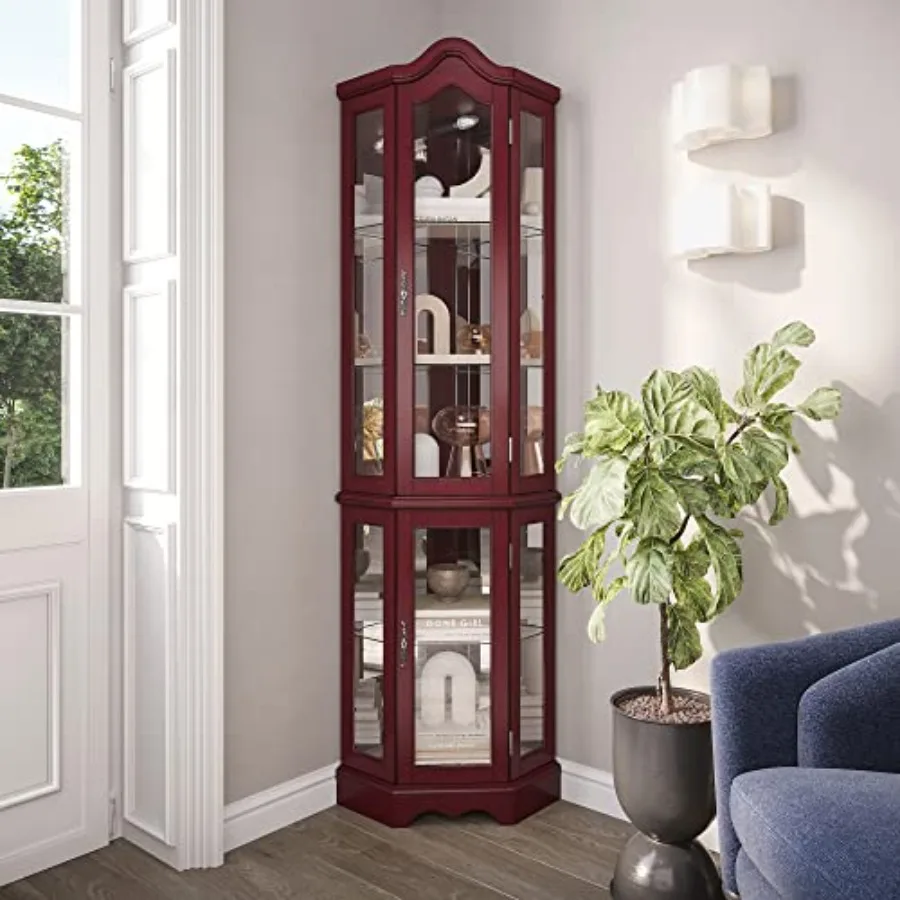 Tops - Verlichte hoekvitrine met gebogen bovenkant, houten