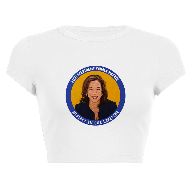 Y2K Graphic Baby Tee Crop - Portret Grafische Print Vrouwen Wit Korte