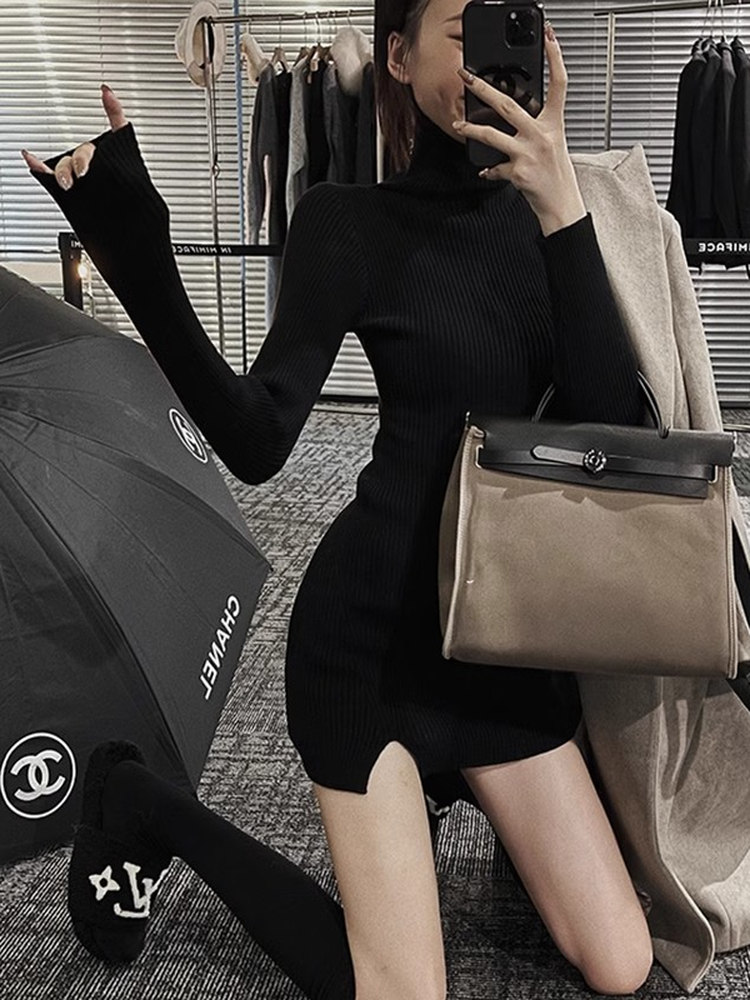 Dames Bodycon Mini Gebreide Ju - Bodycon Long Sleeve Ribbed Dress recensie en prijs