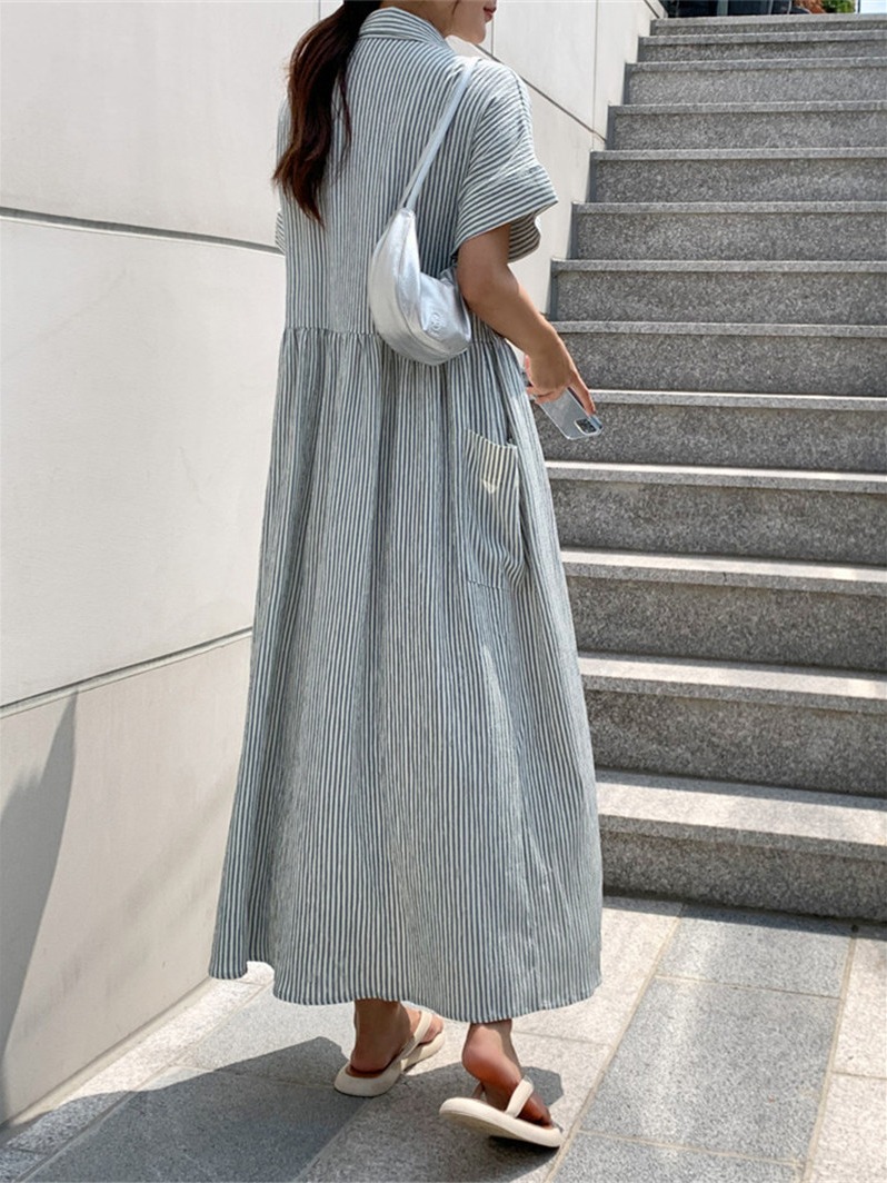 Retro Koreaanse stijl loszitte - Casual Loose Linen Shirt Dress recensie en prijs