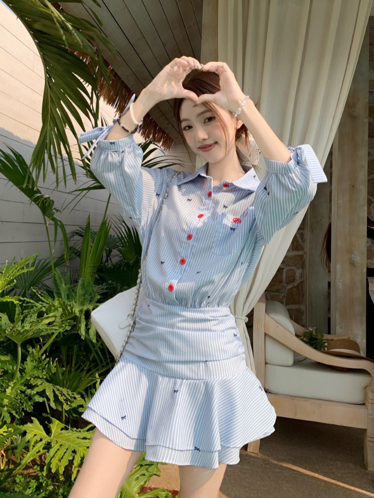 Koreaanse stijl casual gestree - Korean Style A Line Shirt Dress recensie en prijs