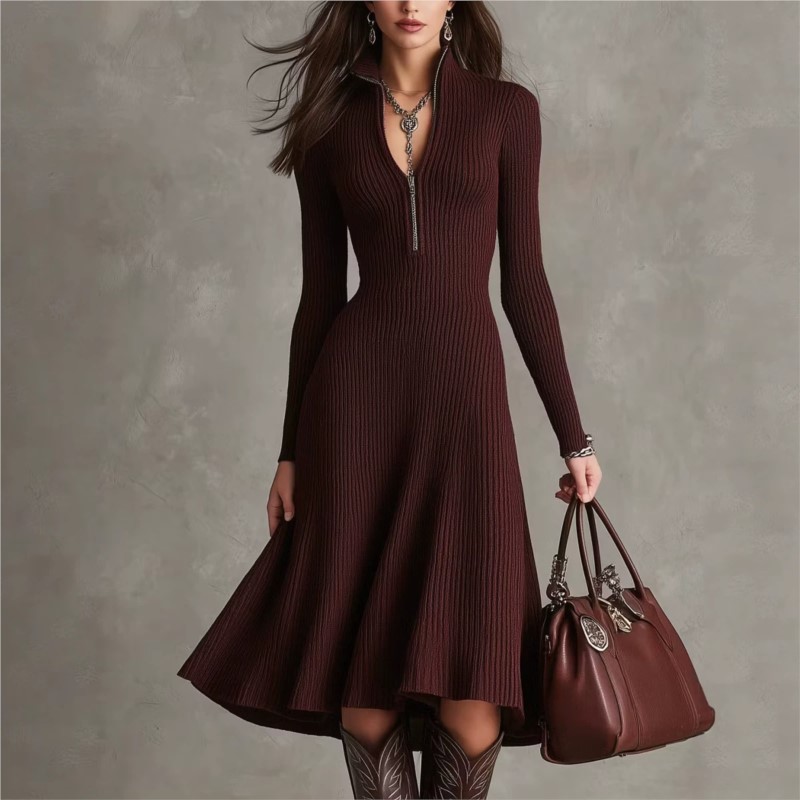 Dames geribbelde gebreide midi - Bodycon Long Sleeve Ribbed Dress recensie en prijs