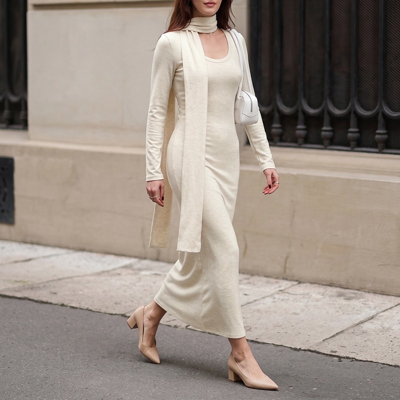 Elegante geribbelde gebreide m - Bodycon Long Sleeve Ribbed Dress recensie en prijs
